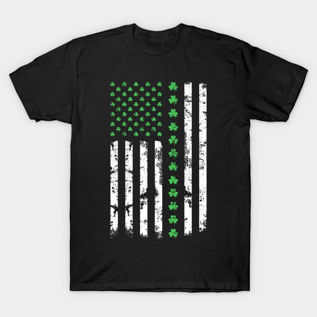 St Patricks Day Shamrock American Flag T-Shirt by freakys